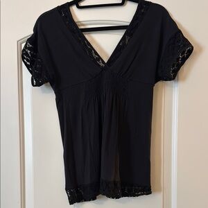 Ella Moss Black Embellished Fitted Short Sleeve Blouse